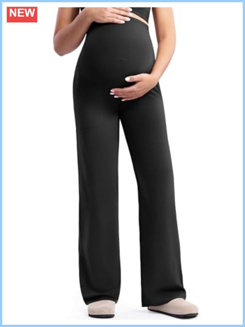 Maternity Wide Leg Work Pants High Rise Pull On Stretch Pregnancy Trousers